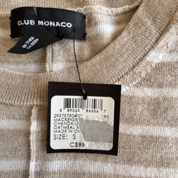 Club Monaco NWT MacKenzie striped sweater 100% wool colour Oatmeal size S - Picture 13 of 16